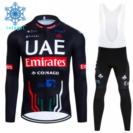 Cykeltøj Langærmet + Bib Cykelbukser Vinter 2024 UAE Team Emirates Sort
